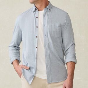 Faherty Coastline Knit Striped Blue and White Shirt